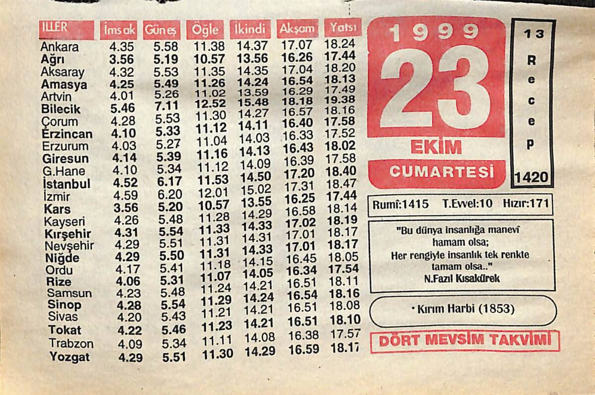 23 Ekim 1999 Takvim Yaprağı - Doğum Günü Hediyesi EFMN14064 - 1