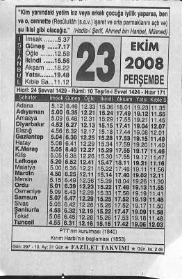 23 Ekim 2008 Takvim Yaprağı - Doğum Günü Hediyesi EFM(N)10665 - 3