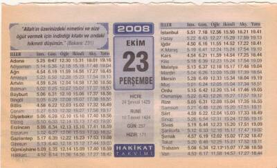 23 Ekim 2008 Takvim Yaprağı EFM(N)3240 - 3