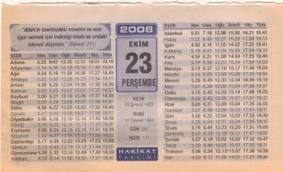 23 Ekim 2008 Takvim Yaprağı EFM(N)3240 - 2