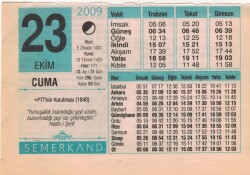 23 Ekim 2009 Takvim Yaprağı EFM(N)3302 - 2
