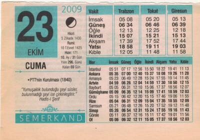 23 Ekim 2009 Takvim Yaprağı EFM(N)3302 - 2