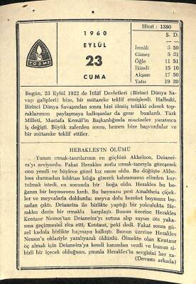 23 Eylül 1960 Takvim Yaprağı - Doğum Günü Hediyesi EFM(N)11278 - 1