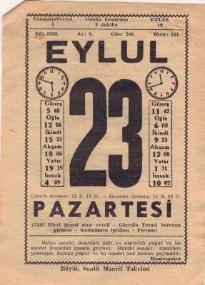 23 Eylül 1963 Takvim Yaprağı EFM(N)3635 - 1