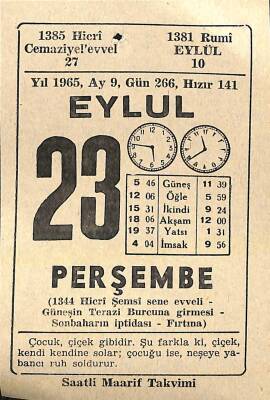 23 Eylül 1965 Takvim Yaprağı - Doğum Günü Hediyesi EFM(N)11382 - 1