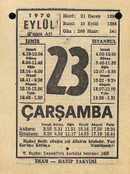 23 Eylül 1970 Takvim Yaprağı - Doğum Günü Hediyesi EFM(N)9899 - 1