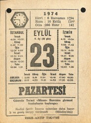23 Eylül 1974 Takvim Yaprağı - Doğum Günü Hediyesi EFM(N)12350 - Gökçekoleksiyon