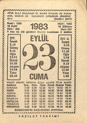 23 Eylül 1983 Takvim Yaprağı - Doğum Günü Hediyesi EFM(N)12378 - Gökçekoleksiyon