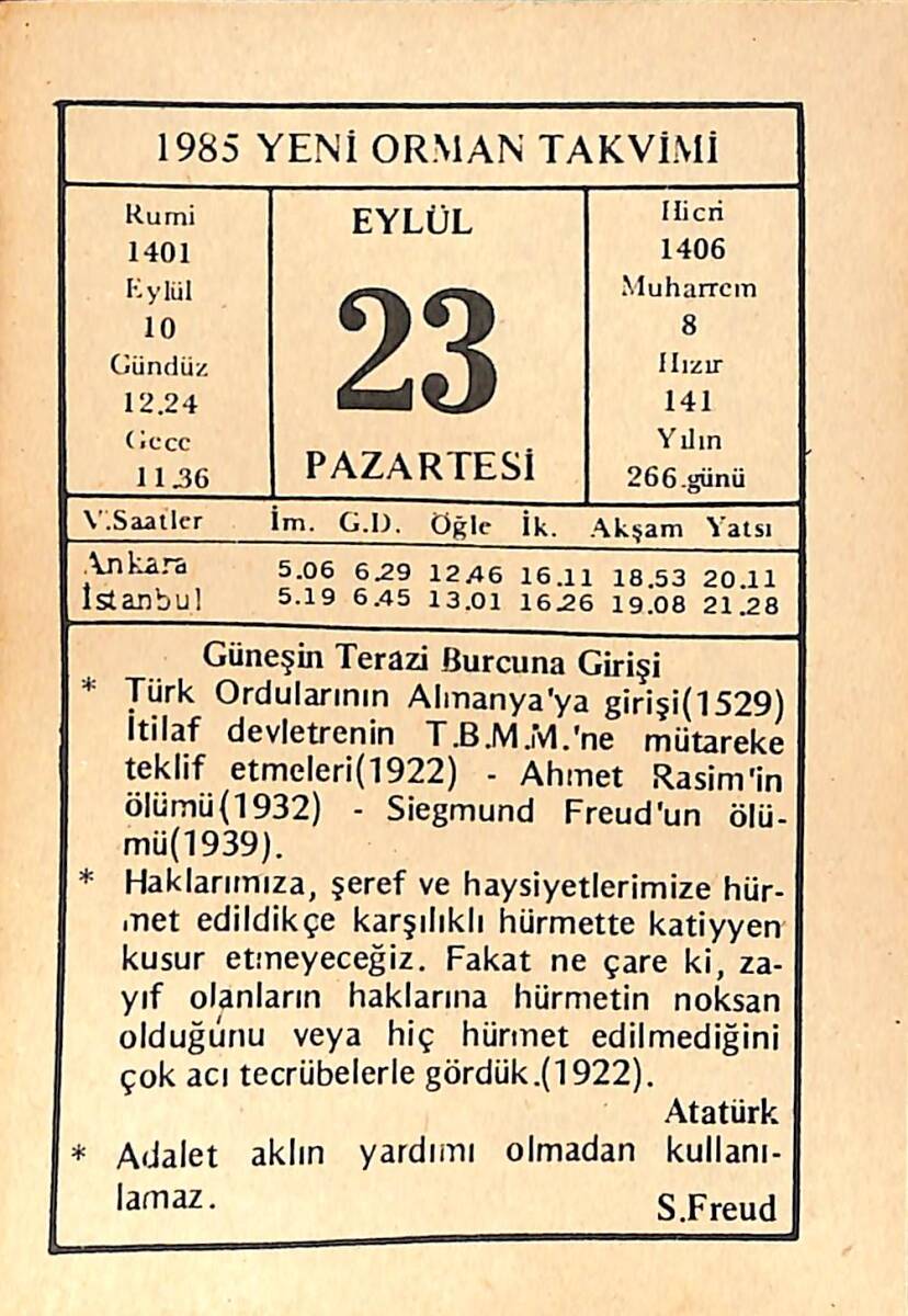 23 Eylül 1985 Takvim Yaprağı - Doğum Günü Hediyesi EFMN14976 - 1