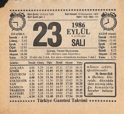 23 Eylül 1986 Takvim Yaprağı - Doğum Günü Hediyesi EFMN14938 - Gökçekoleksiyon