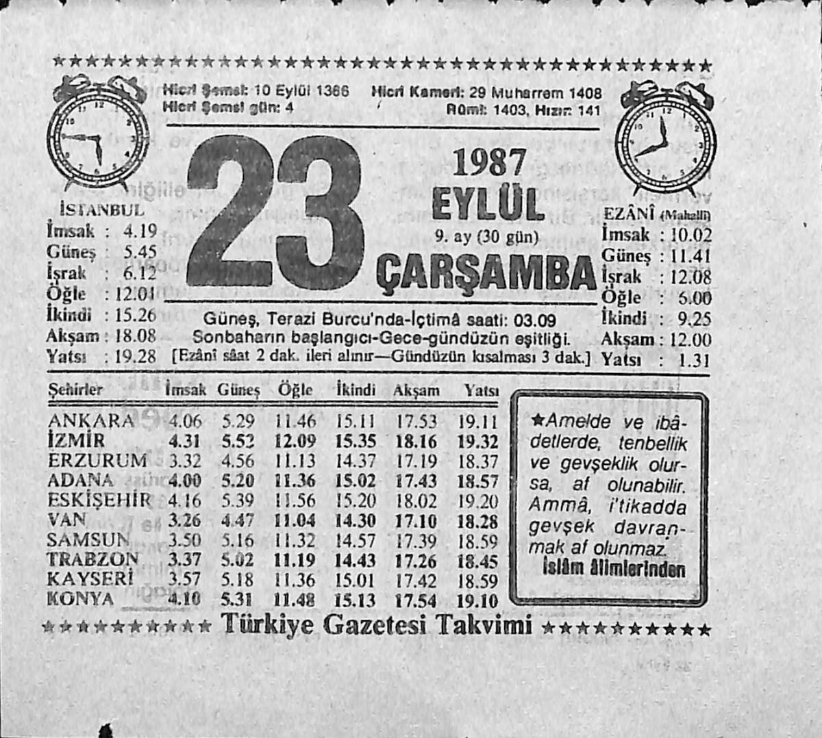 23 Eylül 1987 Takvim Yaprağı - Doğum Günü Hediyesi EFMN13958 - 1