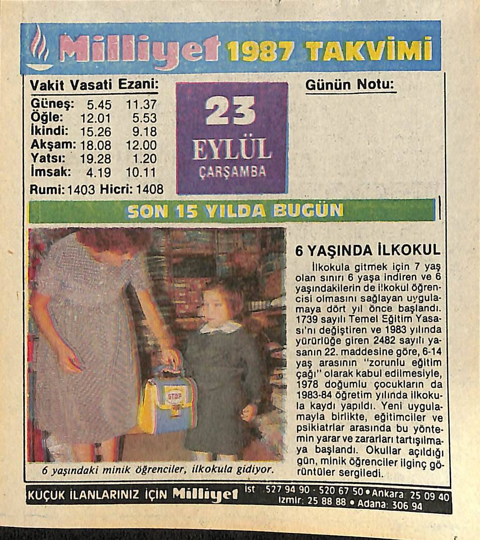 23 Eylül 1987 Takvim Yaprağı - Doğum Günü Hediyesi EFMN14140 - 1