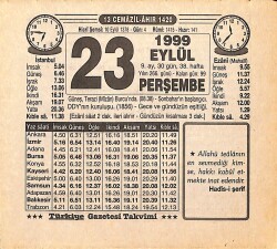 23 Eylül 1999 Takvim Yaprağı - Doğum Günü Hediyesi EFMN15484 - Gökçekoleksiyon