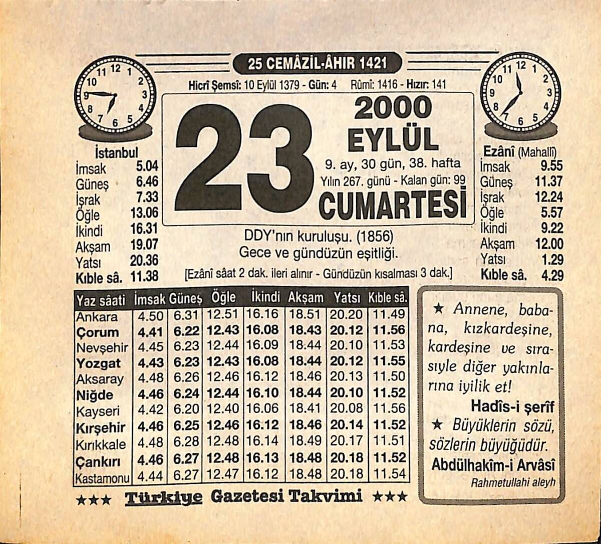 23 Eylül 2000 Takvim Yaprağı - Doğum Günü Hediyesi EFMN14237 - 1