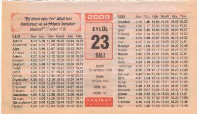 23 Eylül 2008 Takvim Yaprağı EFM(N)2929 - 3