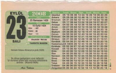 23 Eylül 2008 Takvim Yaprağı EFM(N)2963 - 3