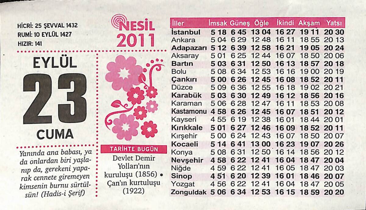 23 Eylül 2011 Takvim Yaprağı - Doğum Günü Hediyesi EFMN14369 - 1