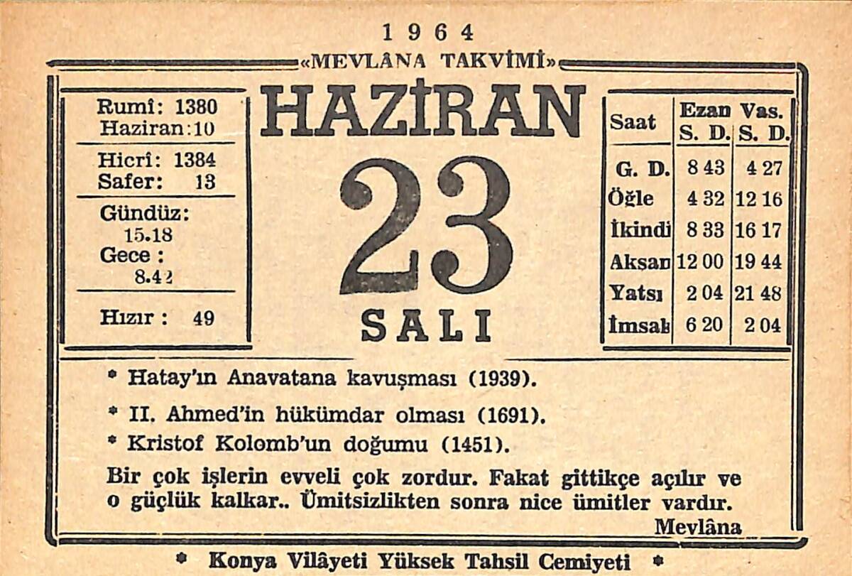 23 Haziran 1964 Takvim Yaprağı - Doğum Günü Hediyesi EFMN15557 - 1