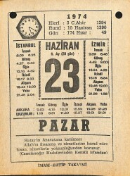 23 Haziran 1974 Takvim Yaprağı - Doğum Günü Hediyesi EFM(N)12138 - Gökçekoleksiyon