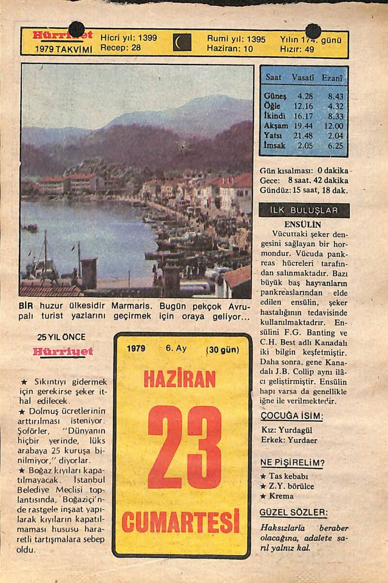 23 Haziran 1979 Takvim Yaprağı - Doğum Günü Hediyesi EFMN14449 - 1