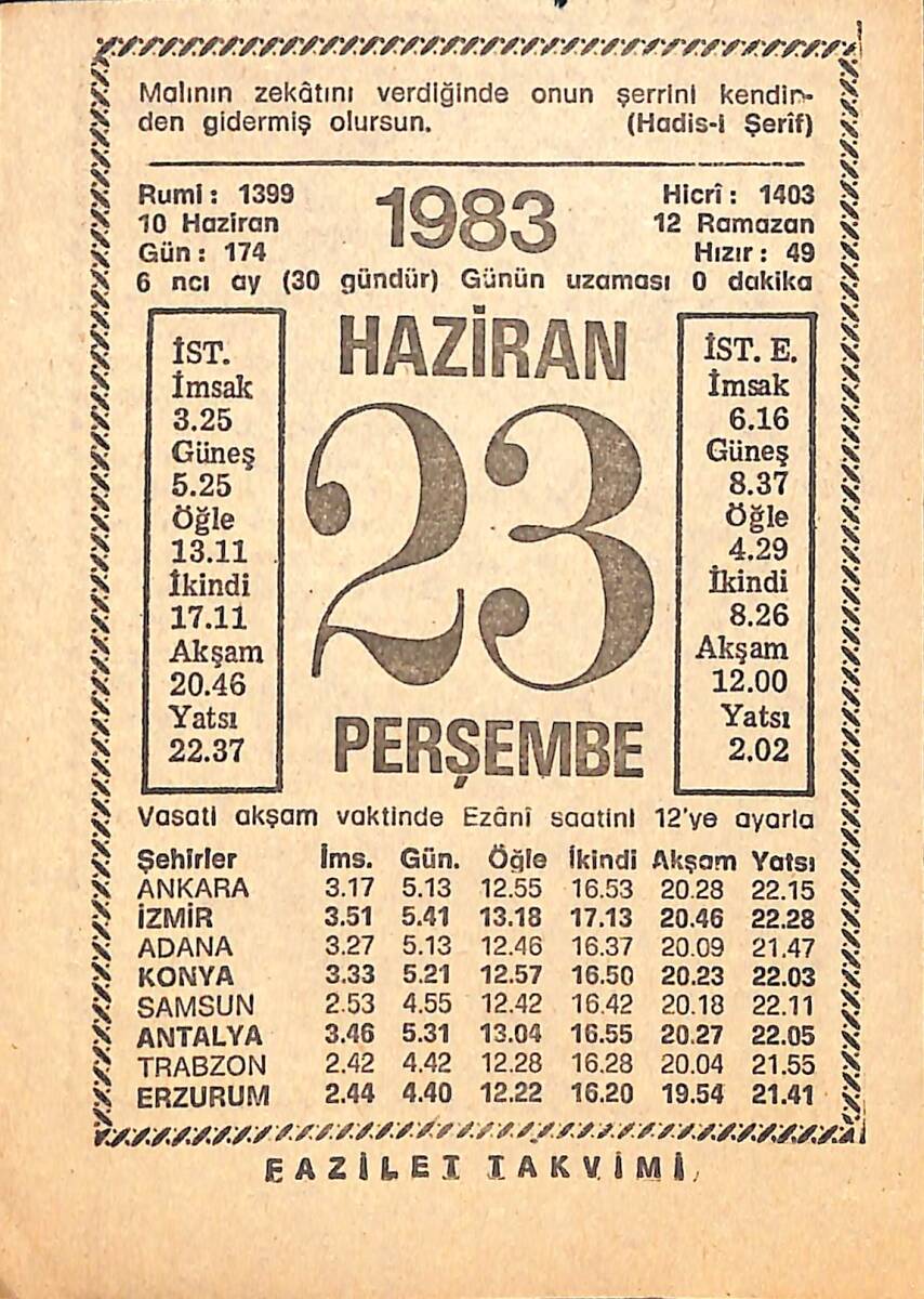 23 Haziran 1983 Takvim Yaprağı - Doğum Günü Hediyesi EFMN15402 - 1