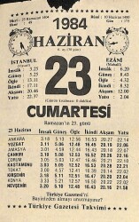 23 Haziran 1984 Takvim Yaprağı - Doğum Günü Hediyesi EFM(N)11388 - Gökçekoleksiyon