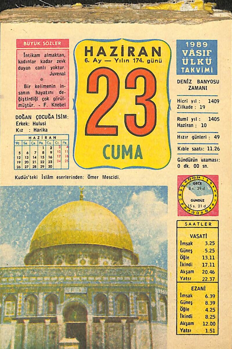 23 Haziran 1989 Takvim Yaprağı - Doğum Günü Hediyesi EFMN13798 - 1