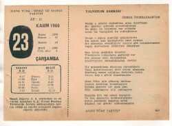 23 Kasım 1960 Ajans Türk Takvim Yaprağı (Şiirli Saatli) EFM(N) 1789 - 4