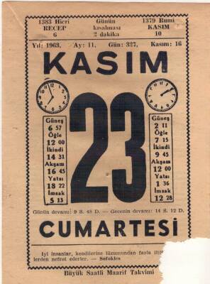 23 Kasım 1963 Takvim Yaprağı EFM(N)3701 - 2