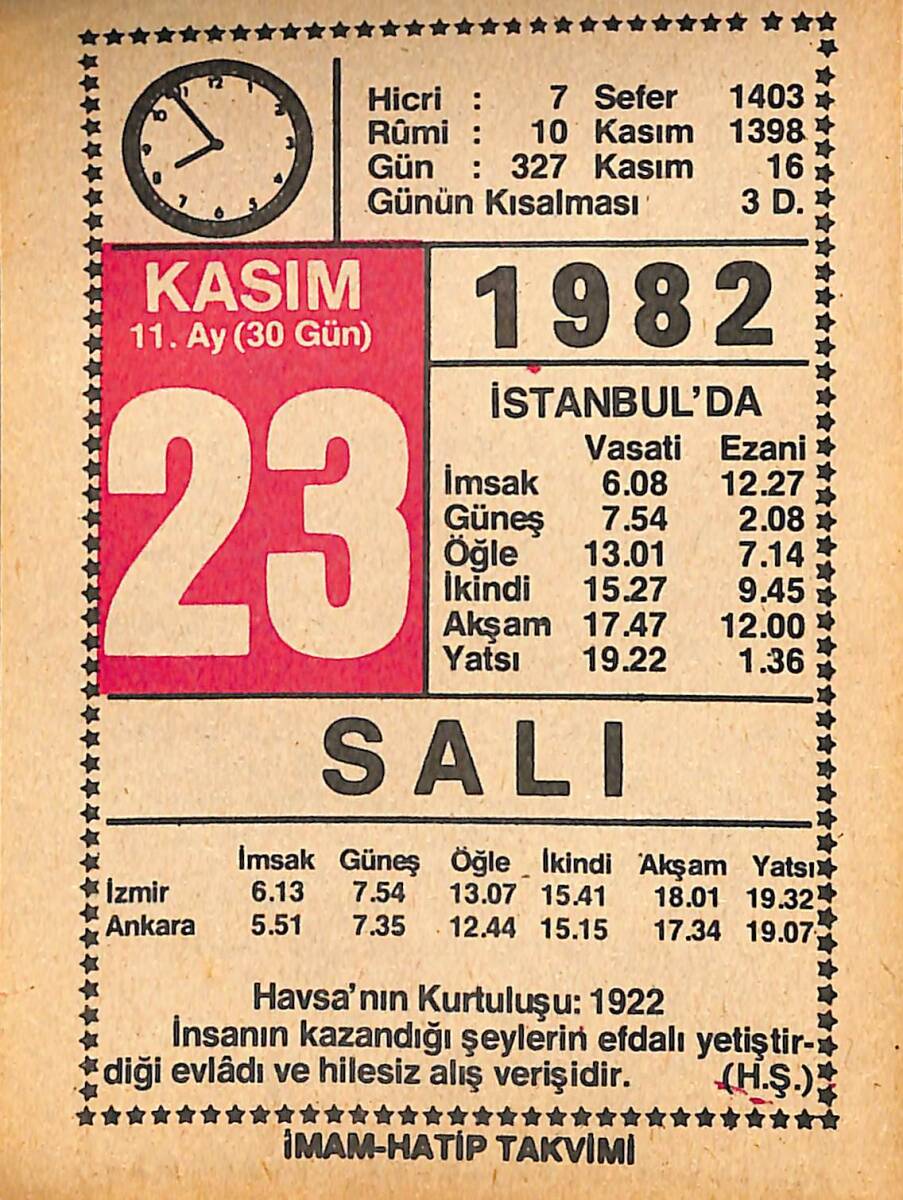 23 Kasım 1982 Takvim Yaprağı - Doğum Günü Hediyesi EFMN15968 - 1