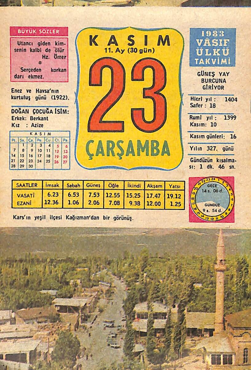 23 Kasım 1983 Takvim Yaprağı - Doğum Günü Hediyesi EFMN15938 - 1