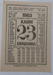 23 Kasım 1983 Takvim Yaprağı - Doğum Günü Hediyesi EFM(N)6909 - Gökçekoleksiyon