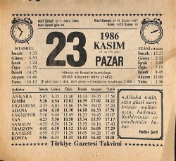 23 Kasım 1986 Takvim Yaprağı - Doğum Günü Hediyesi EFMN14879 - Gökçekoleksiyon