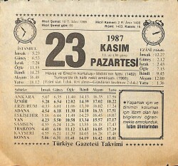 23 Kasım 1987 Takvim Yaprağı - Doğum Günü Hediyesi EFMN15018 - Gökçekoleksiyon