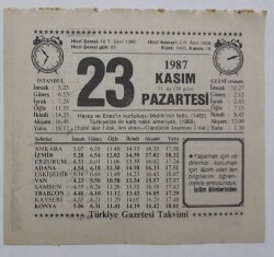 23 Kasım 1987 Takvim Yaprağı - Doğum Günü Hediyesi EFM(N)7162 - Gökçekoleksiyon