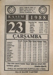 23 Kasım 1988 Takvim Yaprağı - Doğum Günü Hediyesi EFMN14607 - Gökçekoleksiyon