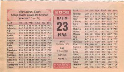 23 Kasım 2008 Takvim Yaprağı EFM(N)3907 - 3