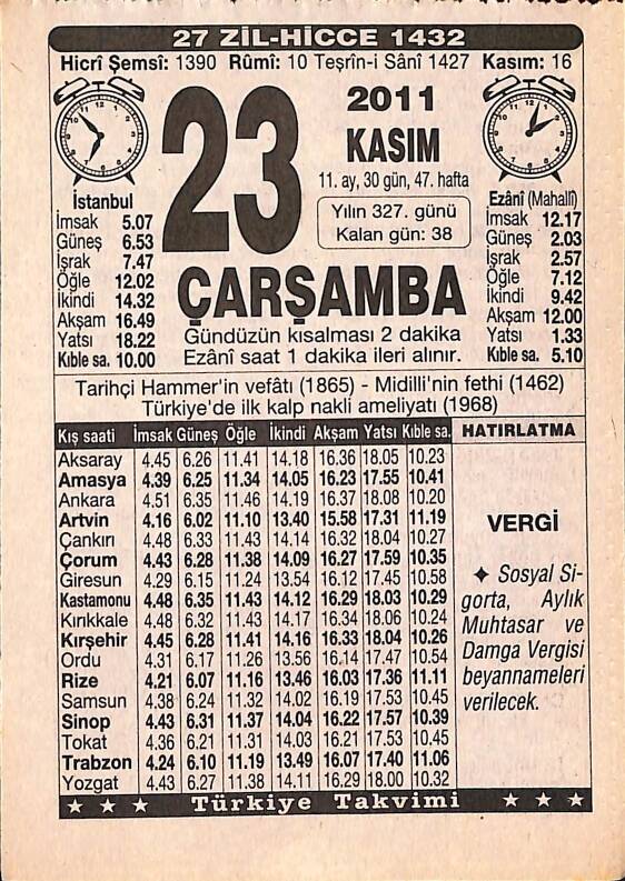 23 Kasım 2011 Takvim Yaprağı - Doğum Günü Hediyesi EFMN15266 - 1