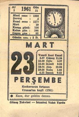 23 Mart 1961 Takvim Yaprağı - Doğum Günü Hediyesi EFM(N)11443 - 1