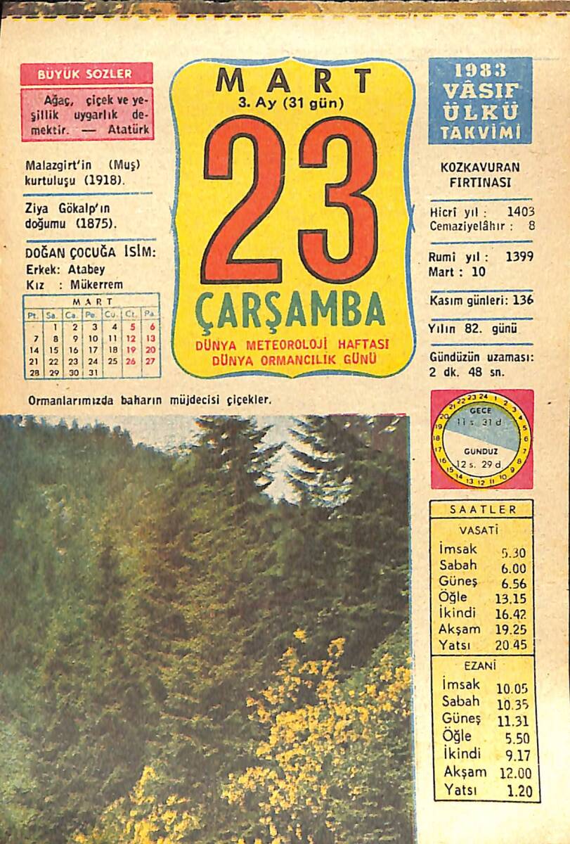23 Mart 1983 Takvim Yaprağı - Doğum Günü Hediyesi EFMN15028 - 1