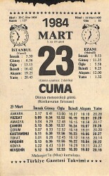 23 Mart 1984 Takvim Yaprağı - Doğum Günü Hediyesi EFM(N)11396 - Gökçekoleksiyon