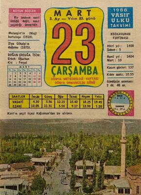 23 Mart 1988 Takvim Yaprağı - Doğum Günü Hediyesi EFM(N)7997 - 1