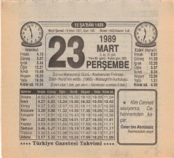23 Mart 1989 Takvim Yaprağı EFM(N)5871 - 3