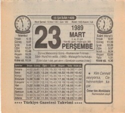 23 Mart 1989 Takvim Yaprağı EFM(N)5871 - 1