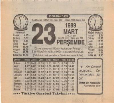 23 Mart 1989 Takvim Yaprağı EFM(N)5871 - 1