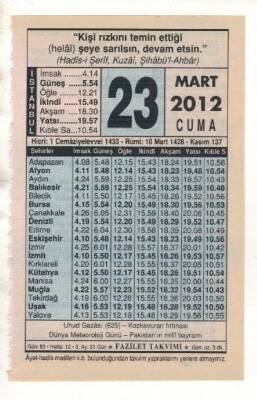 23 Mart 2012 Takvim Yaprağı EFM(N)1893 - 1