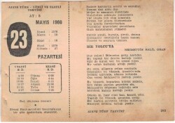 23 Mayıs 1960 Ajans Türk Takvim Yaprağı (Şiirli Saatli) EFM(N)1609 - 4