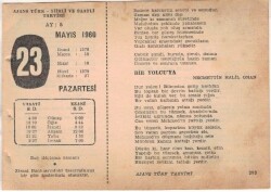 23 Mayıs 1960 Ajans Türk Takvim Yaprağı (Şiirli Saatli) EFM(N)1609 - 3