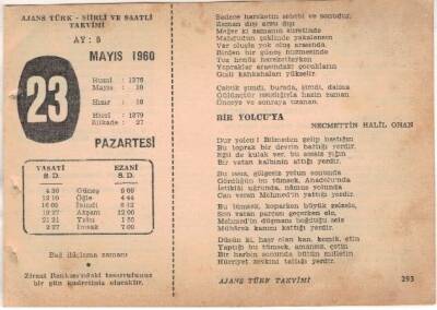 23 Mayıs 1960 Ajans Türk Takvim Yaprağı (Şiirli Saatli) EFM(N)1609 - 1