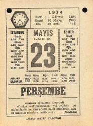 23 Mayıs 1974 Takvim Yaprağı - Doğum Günü Hediyesi EFM(N)11985 - Gökçekoleksiyon